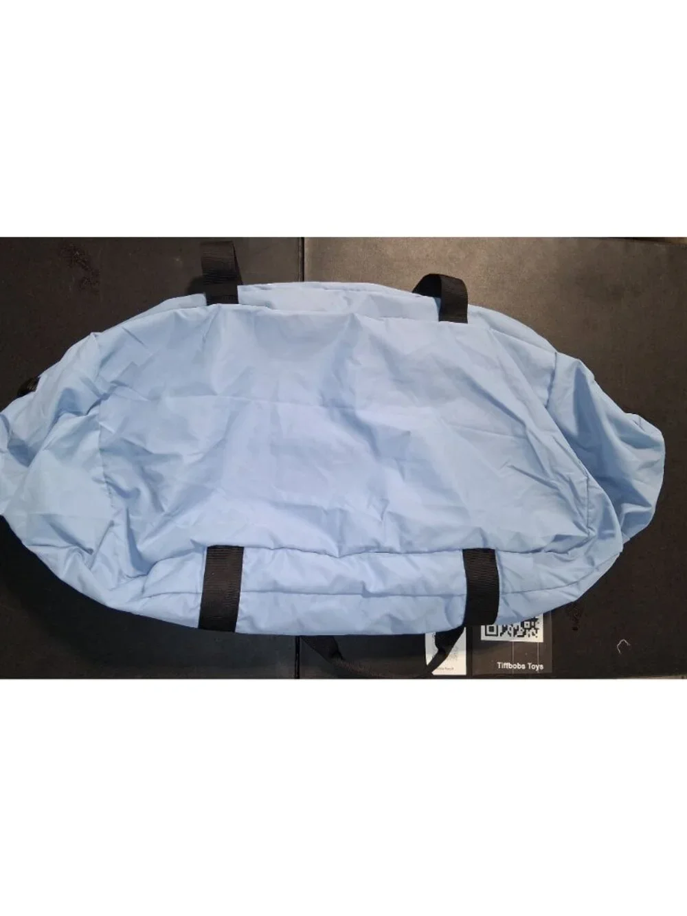 Light Blue Oversized Duffel Bag With Black Straps & Detachable Shoulder Strap